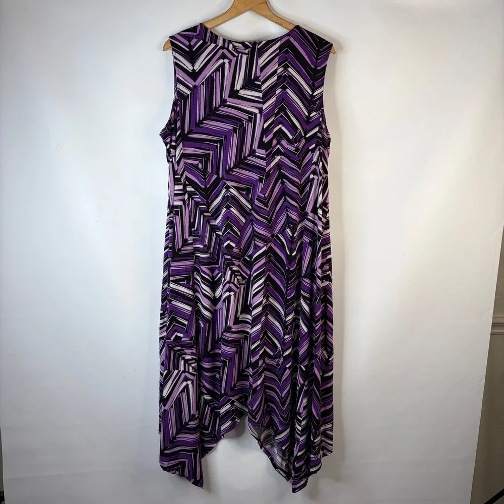 AnyWear by Catherines Sharkbite Dress Women 2X Purple Geometric Chevron V-Neck